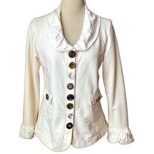 NEON BUDDHA Cream Ruffle Cardigan Ornamental Buttons Size S